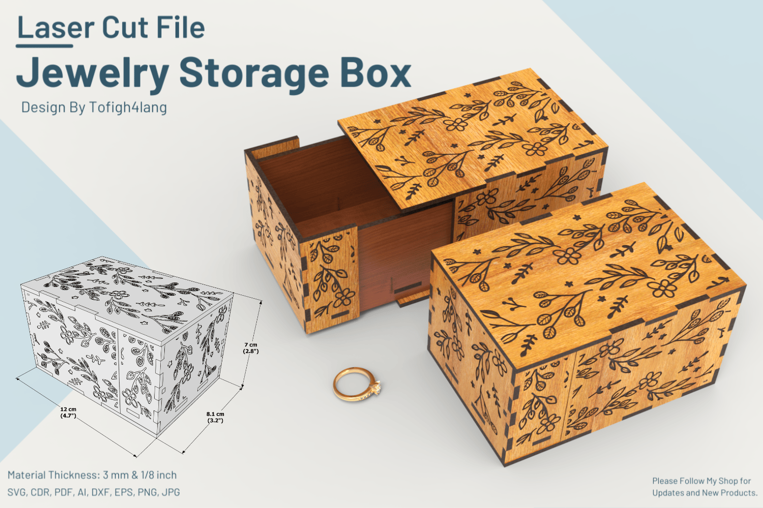 Jewelry Storage Box with Floral Pattern | Laser Cut File | DIY Storage Solution | SVG