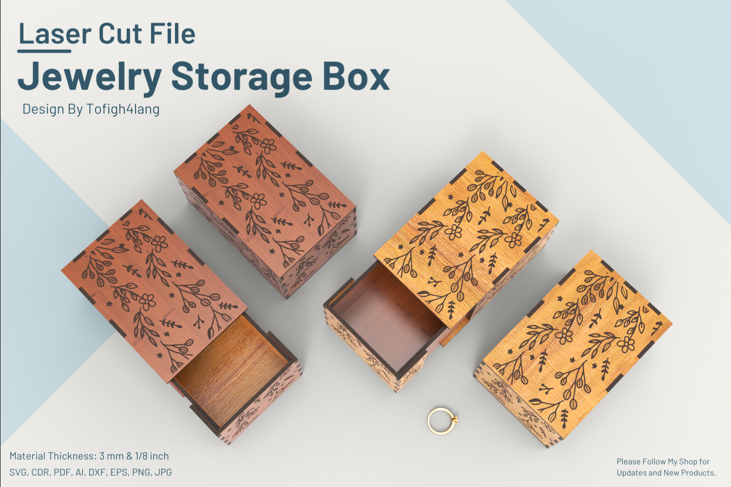 Jewelry Storage Box with Floral Pattern | Laser Cut File | DIY Storage Solution | SVG