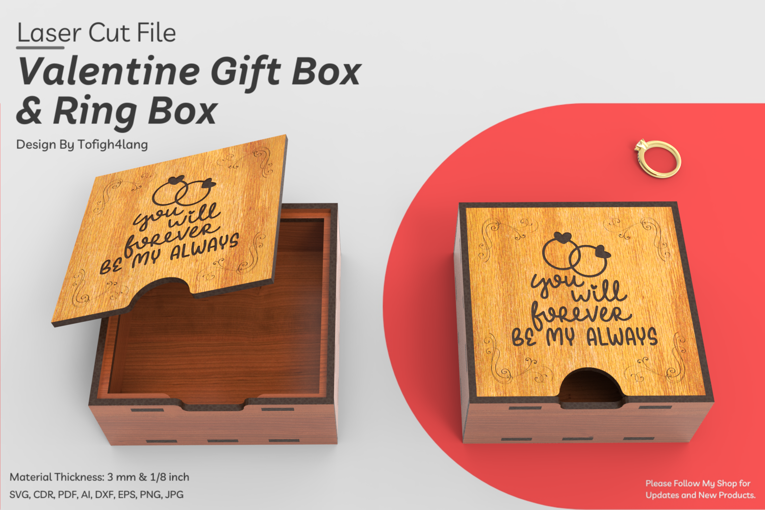 Valentine Gift & Ring Box | Laser Cut File | Romantic Keepsake Box for Special Gifts