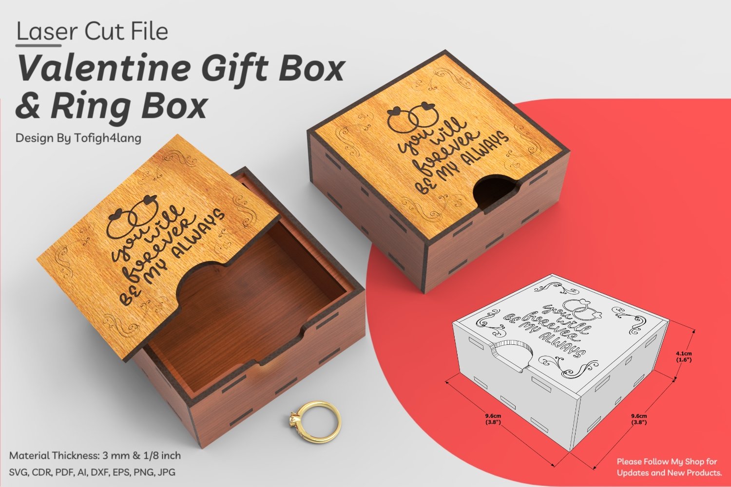 Valentine Gift & Ring Box | Laser Cut File | Romantic Keepsake Box for Special Gifts