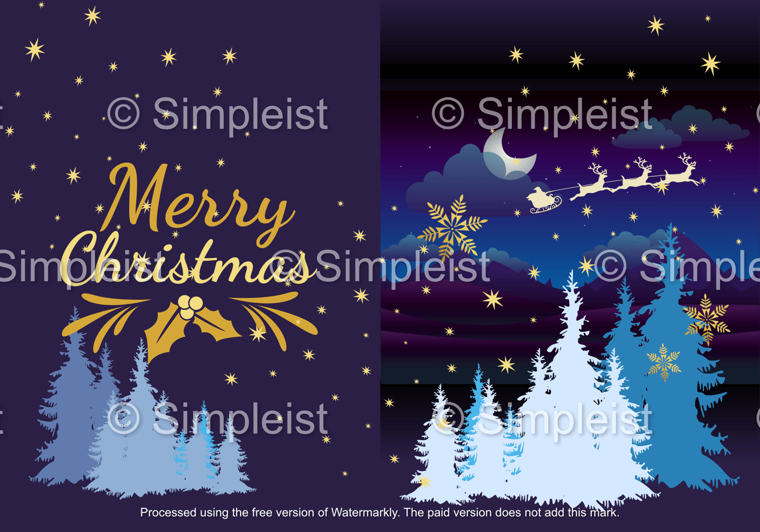 Customizable Starry Night Santa Sleigh Folded Card Portrait | Digital Canva Template. Outside design