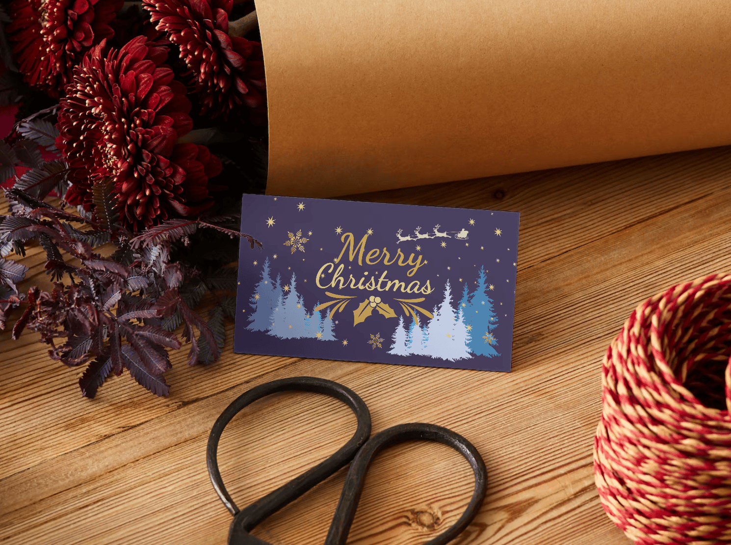 Customizable Starry Night Santa Sleigh Gift/Favor Tag| Digital Canva Template. Mock card front view