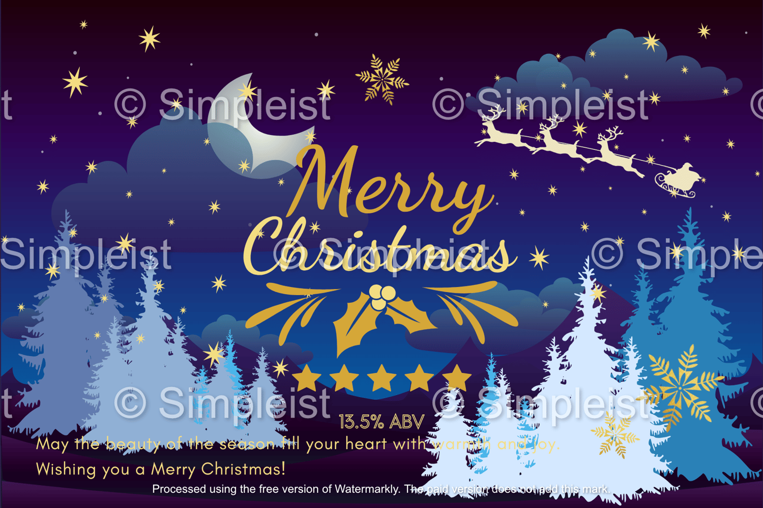Customizable Starry Night Santa Sleigh Sticker Label 6"x4" | Digital Canva Template. Design
