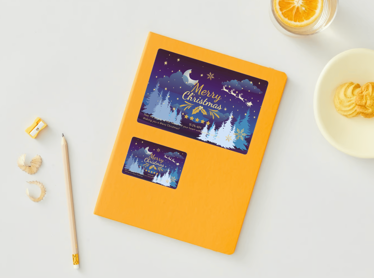 Customizable Starry Night Santa Sleigh Sticker Label 6"x4" | Digital Canva Template. Mock sticker on envelope
