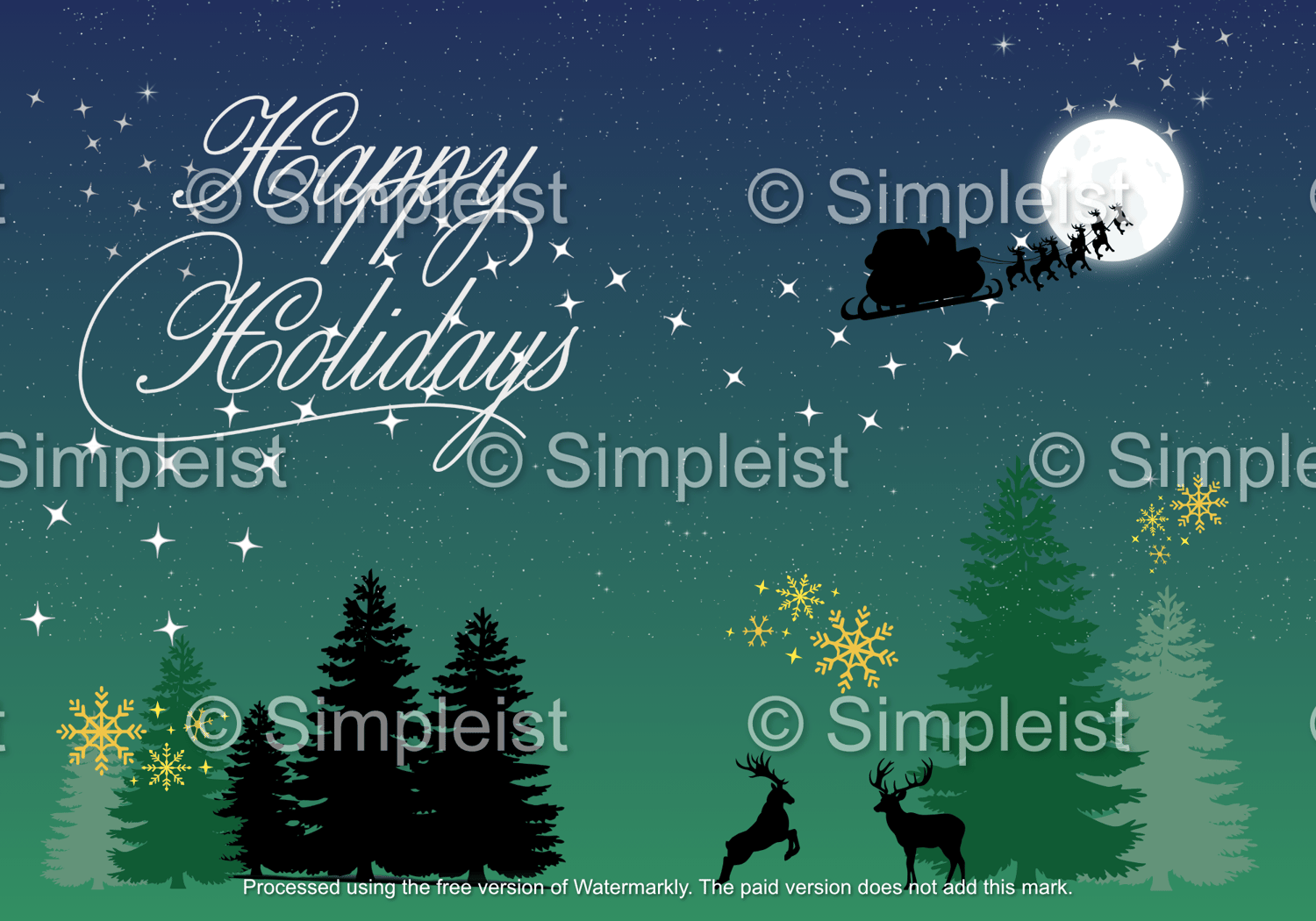 Customizable Aurora Night Santa Sleigh Folded Card Portrait | Digital Canva Template. Outside design