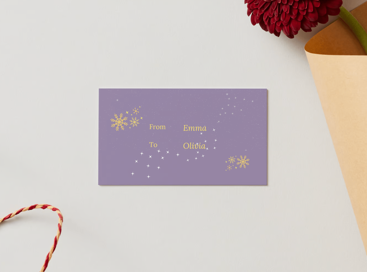 Customizable Aurora Night Santa Sleigh Gift/Favor Tag| Digital Canva Template. Mock card back view