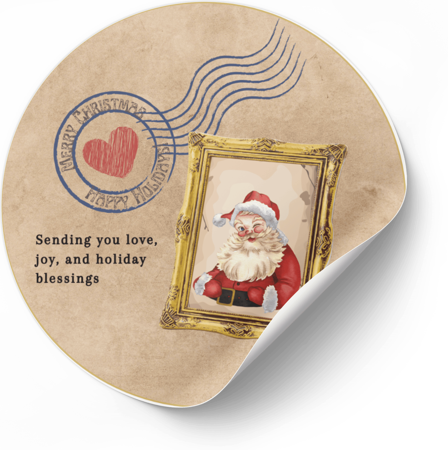 Vintage Santa Postcard Canva Template Bundle | 6 Customizable Designs | Holiday Season Digital Download. Mock circle sticker