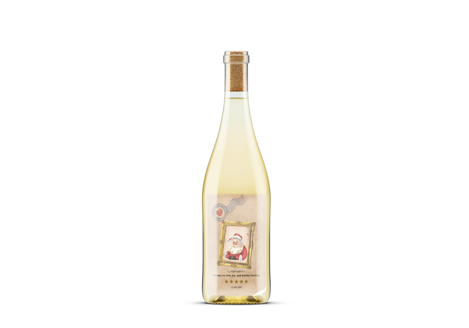 Vintage Santa Postcard Canva Template Bundle | 6 Customizable Designs | Holiday Season Digital Download. Mock sticker label portrait on white wine bottle