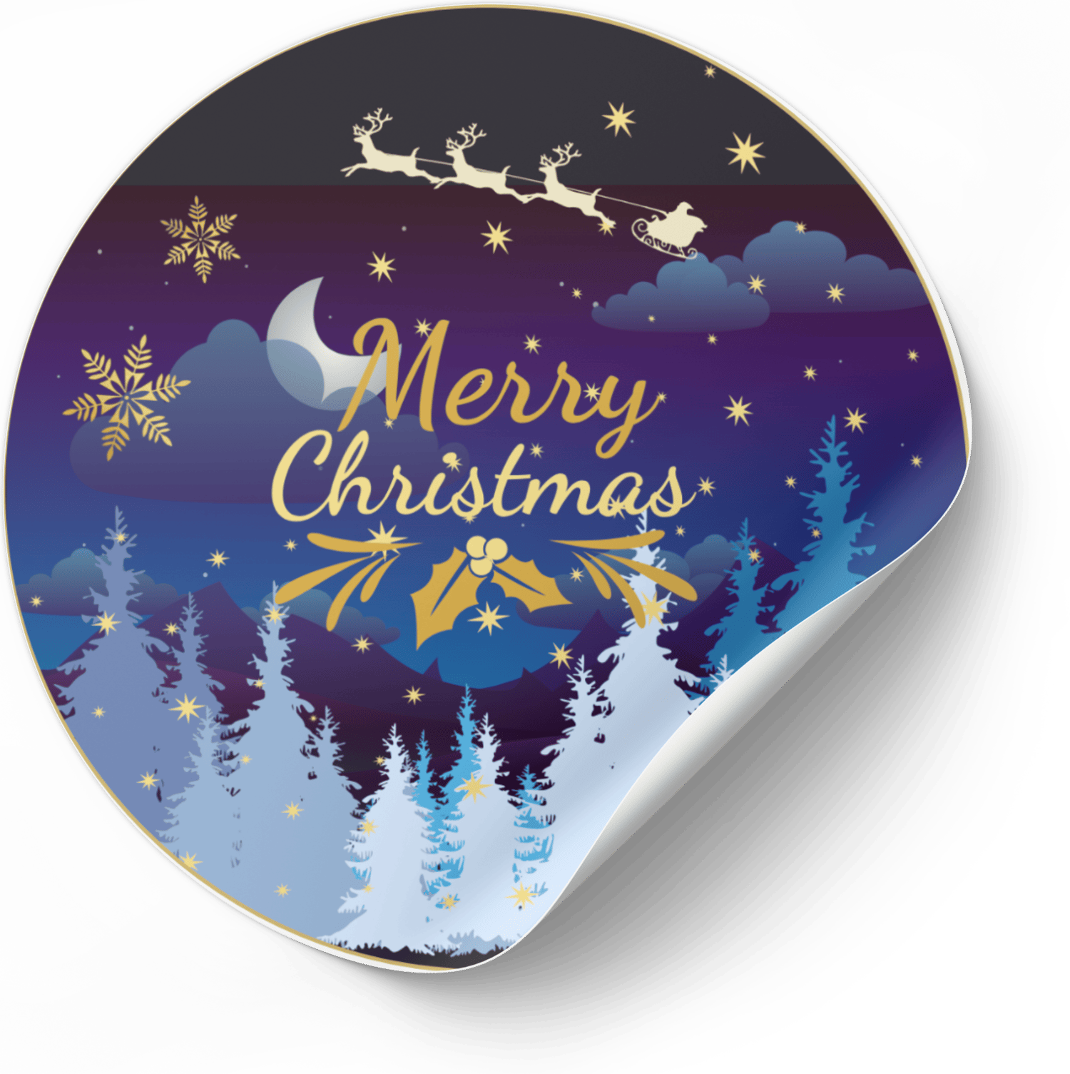 Starry Night Santa Sleigh Canva Template Bundle | 6 Customizable Designs | Holiday Season Digital Download. Mock circle sticker