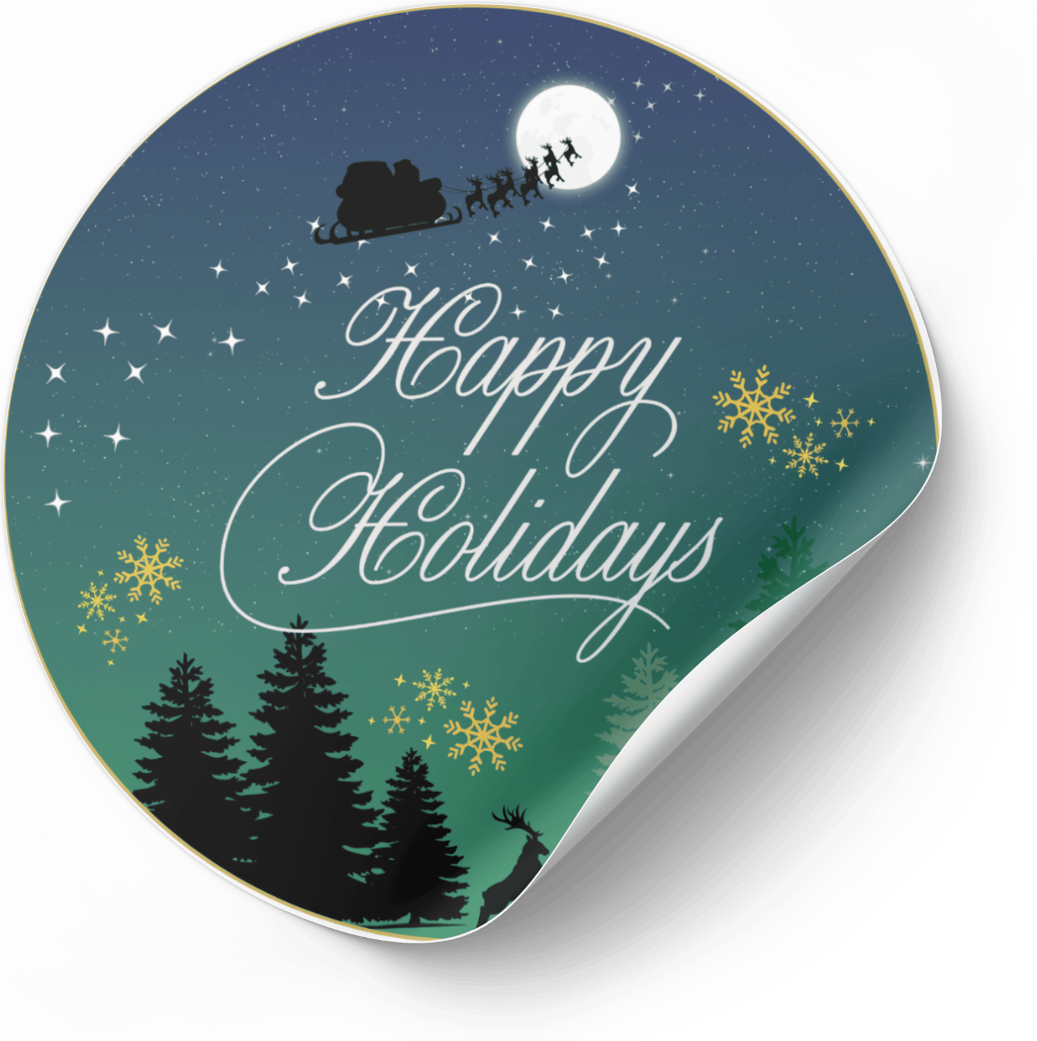 Aurora Night Santa Sleigh Canva Template Bundle | 6 Customizable Designs | Holiday Season Digital Download. Mock circle sticker