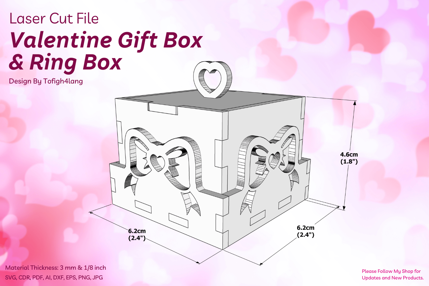 Valentine Gift Box and Ring Box Laser Cutting File | Heart Ribbon Design | SVG File