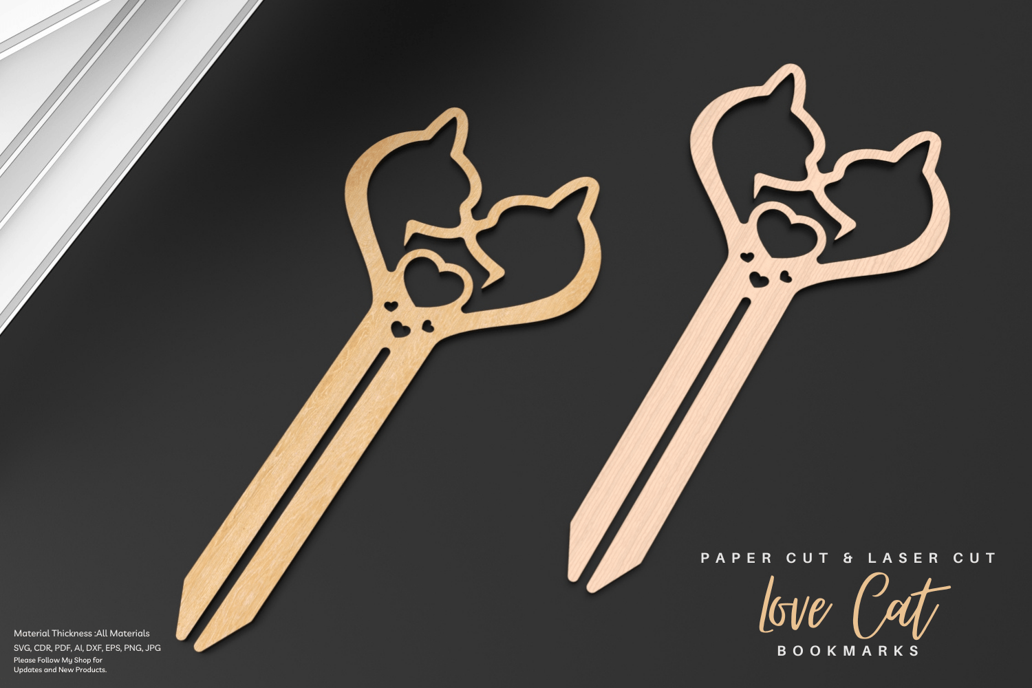Love Cat Bookmark | Paper Cut & Laser Cut Design | SVG File | DIY Cat Lover Gift