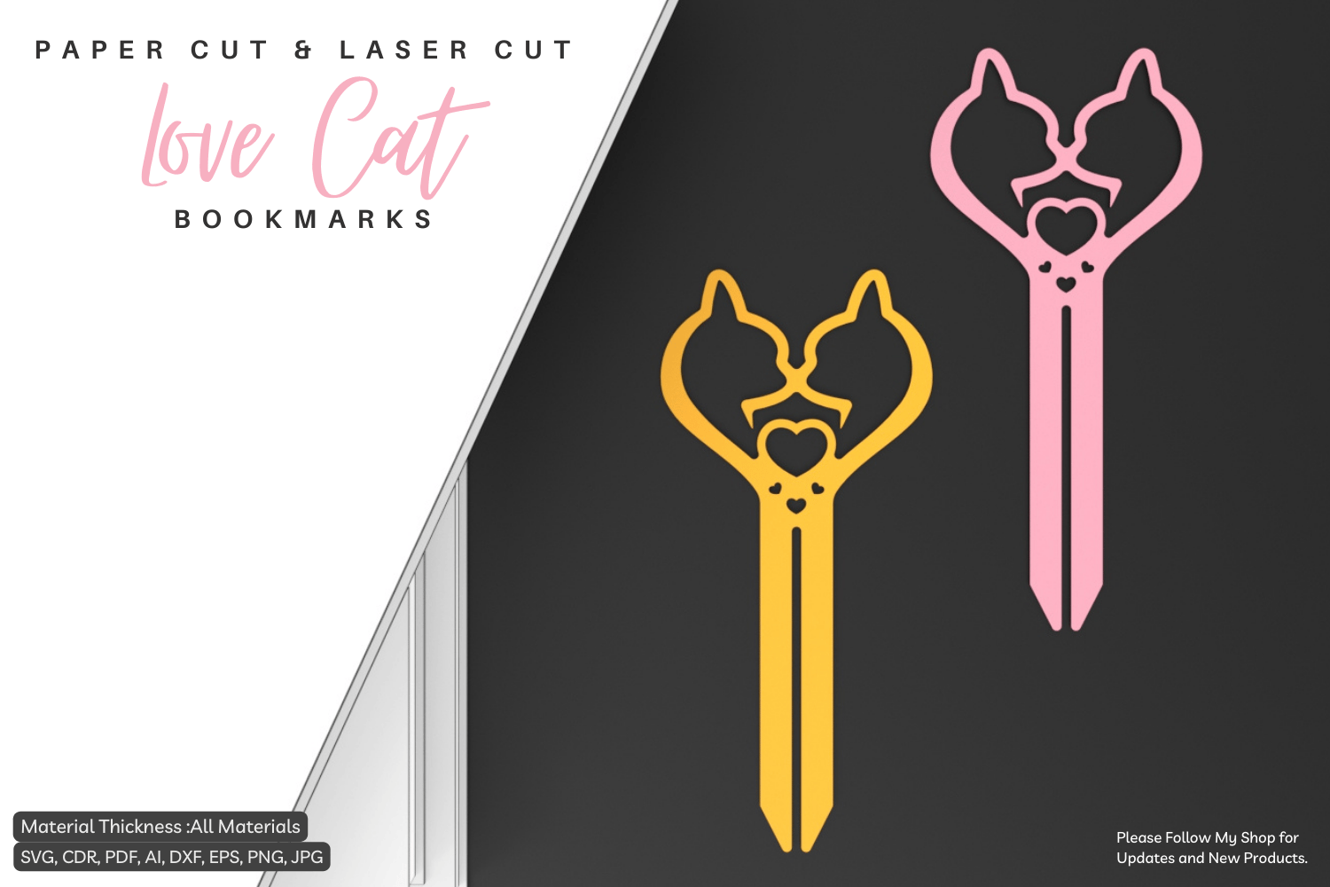 Love Cat Bookmark | Paper Cut & Laser Cut Design | SVG File | DIY Cat Lover Gift
