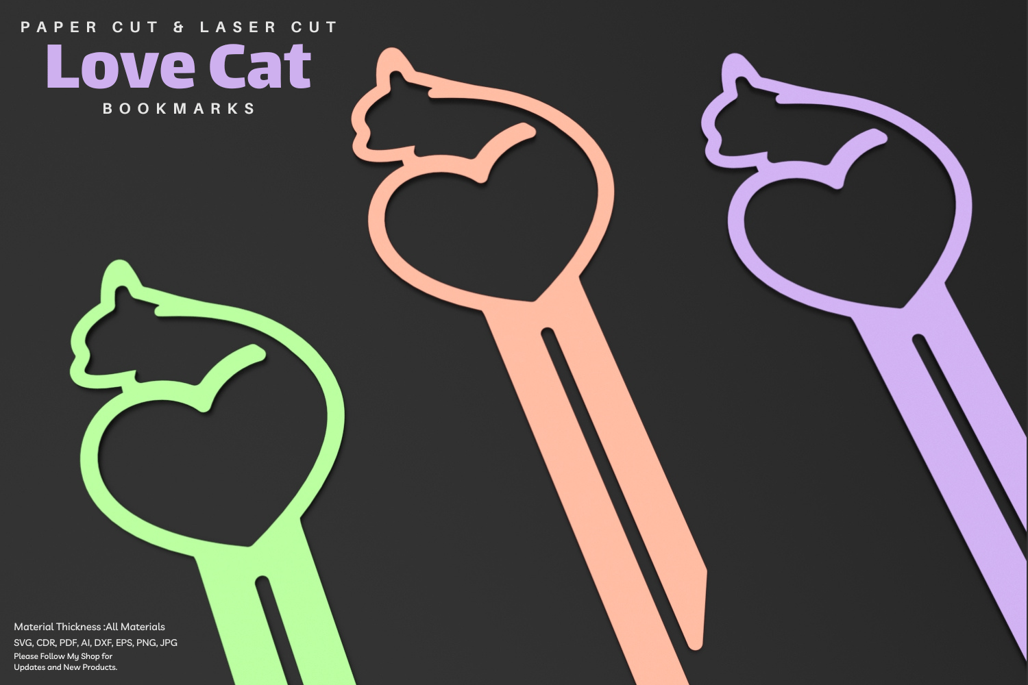 Love Cat Bookmark | Paper Cut & Laser Cut Design | SVG File | DIY Cat Lover Gift