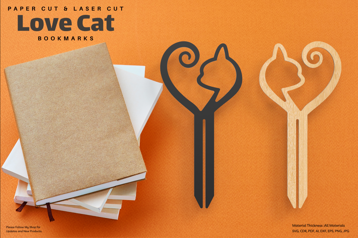 Heart Cat Bookmark | Paper Cut & Laser Cut Design | SVG File | DIY Cat Lover Gift