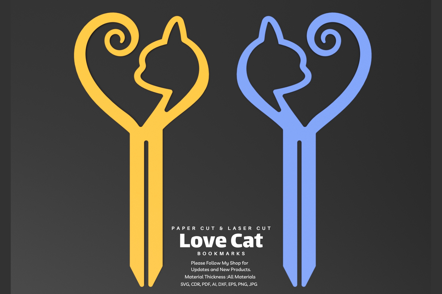 Heart Cat Bookmark | Paper Cut & Laser Cut Design | SVG File | DIY Cat Lover Gift