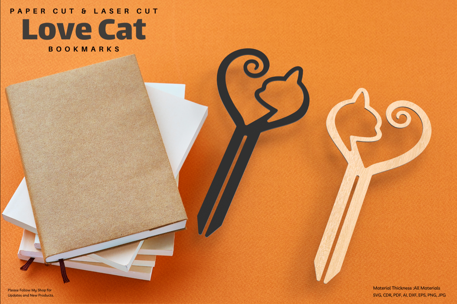 Heart Cat Bookmark | Paper Cut & Laser Cut Design | SVG File | DIY Cat Lover Gift