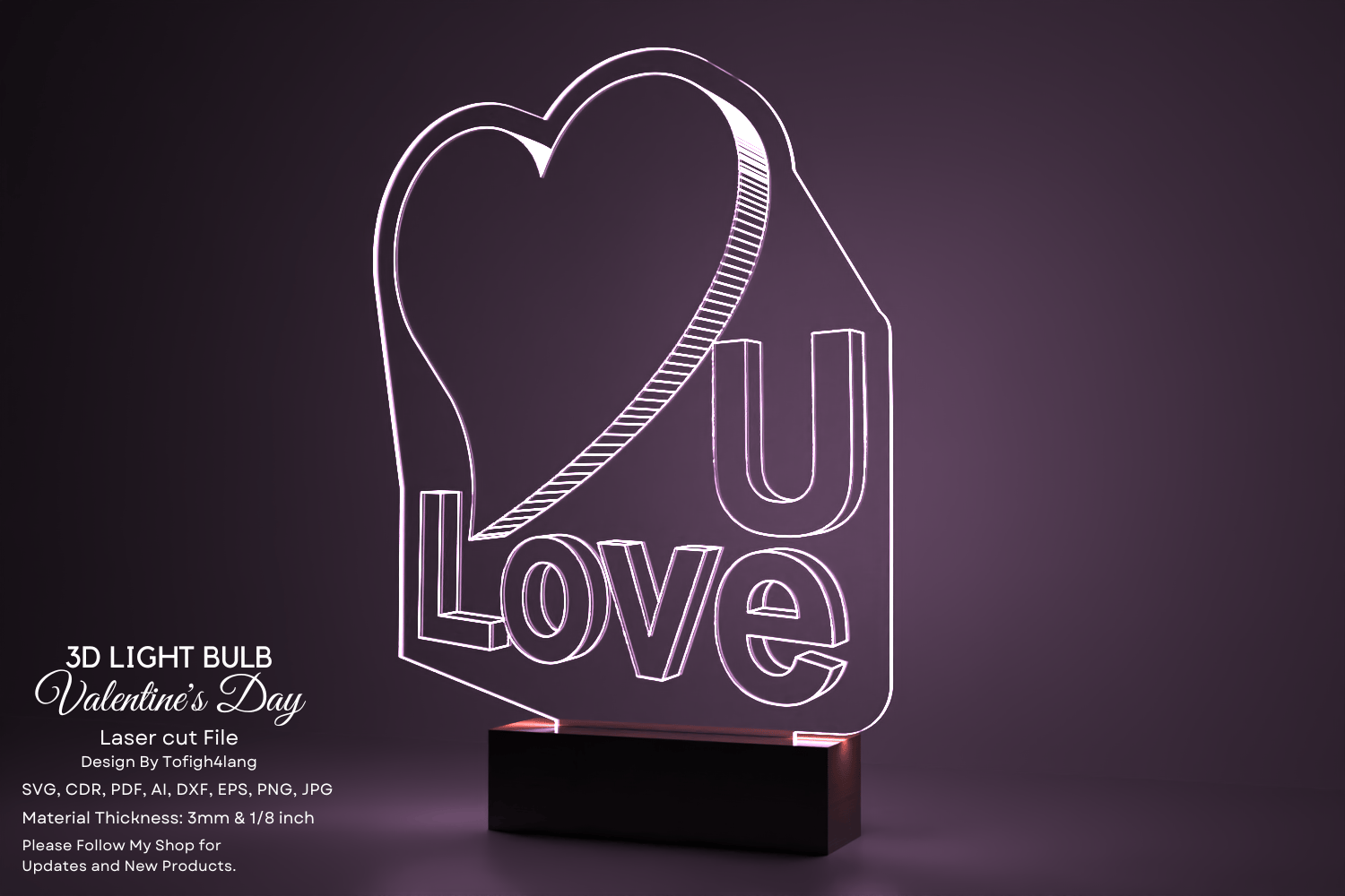 3D Light Bulb Valentine's Day | Laser Cut File | Heart LED Decoration ...