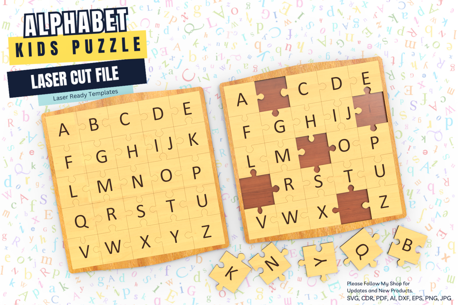 Alphabet Puzzle for Kids | Laser Cut SVG File | Educational Wooden Puzzle Game