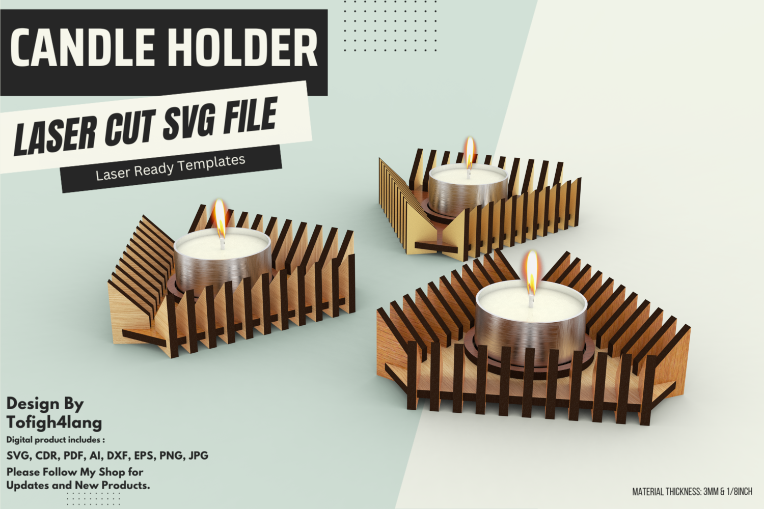 Geometric Modern Candle Stand | Laser Cut File | Modern Decorative Tealight Design SVG