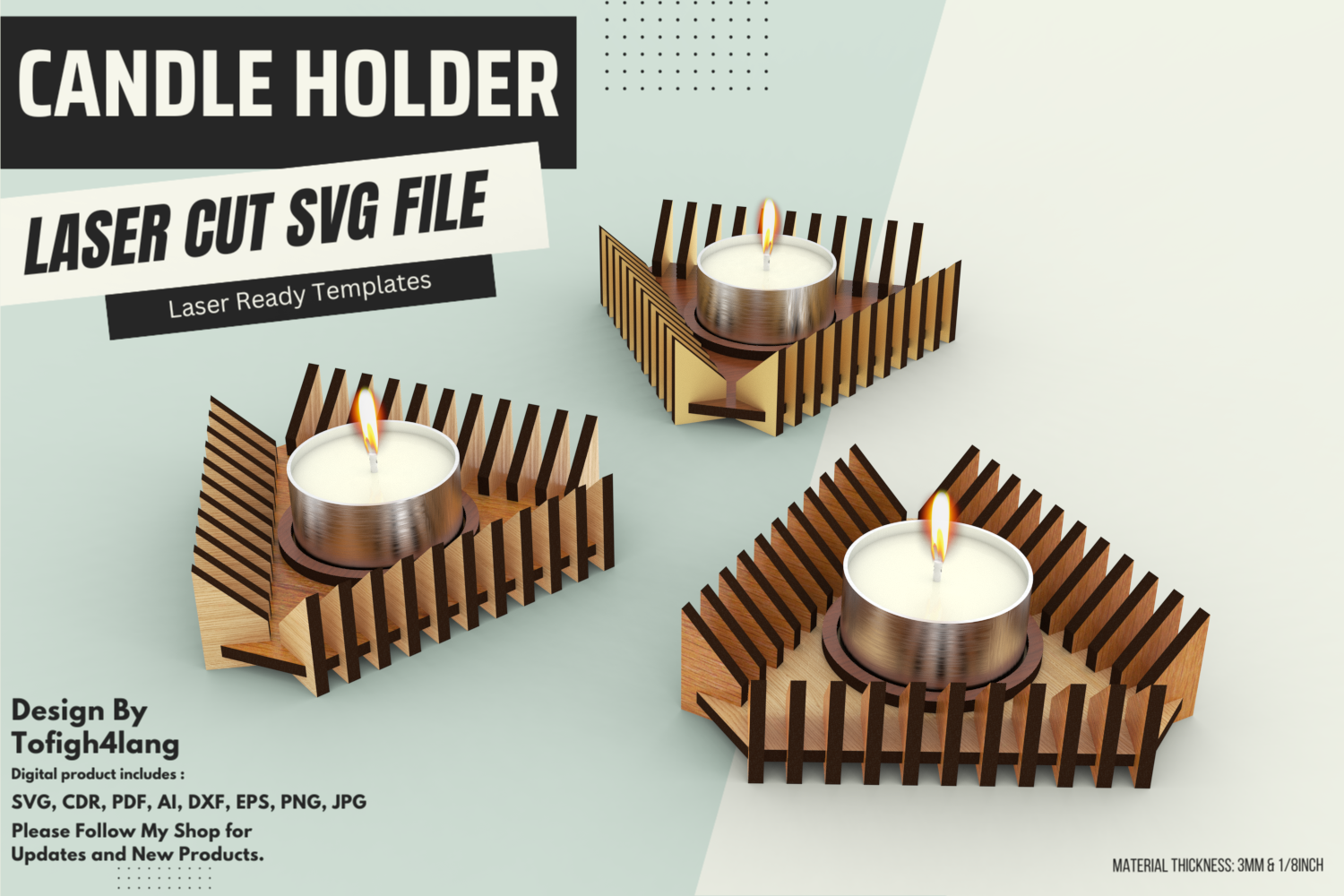 Geometric Modern Candle Stand | Laser Cut File | Modern Decorative Tealight Design SVG
