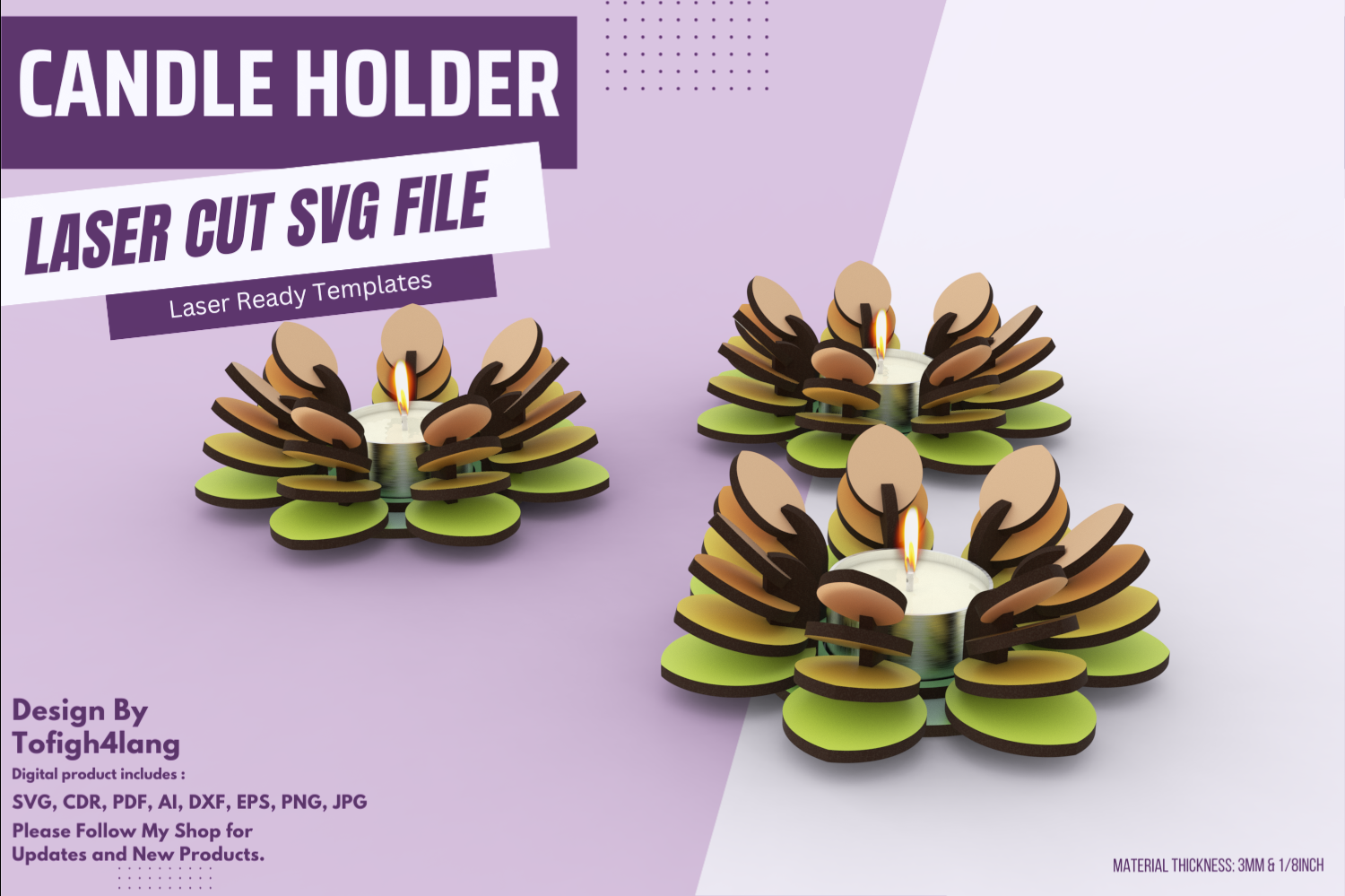 Lotus Flower Tea Light Candle Holder | Laser Cut File | Multi-layered Candle Stand