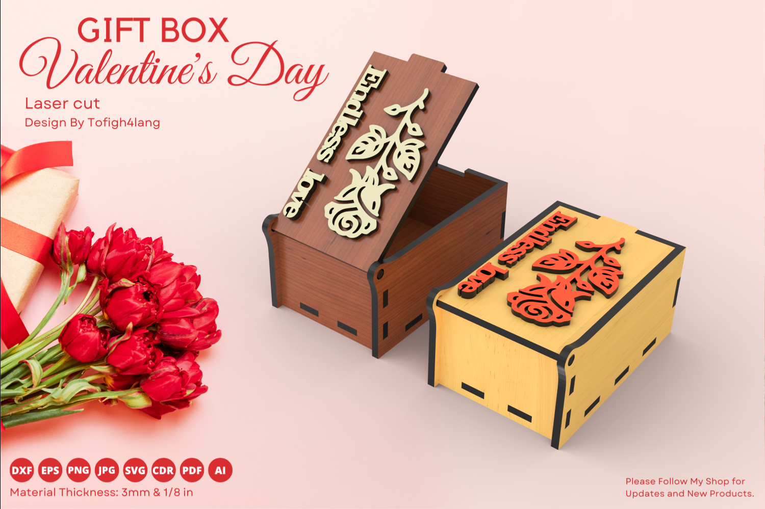 Valentine’s Day Gift Box | Endless Love | Laser Cut File | Decorative Gift Box Design
