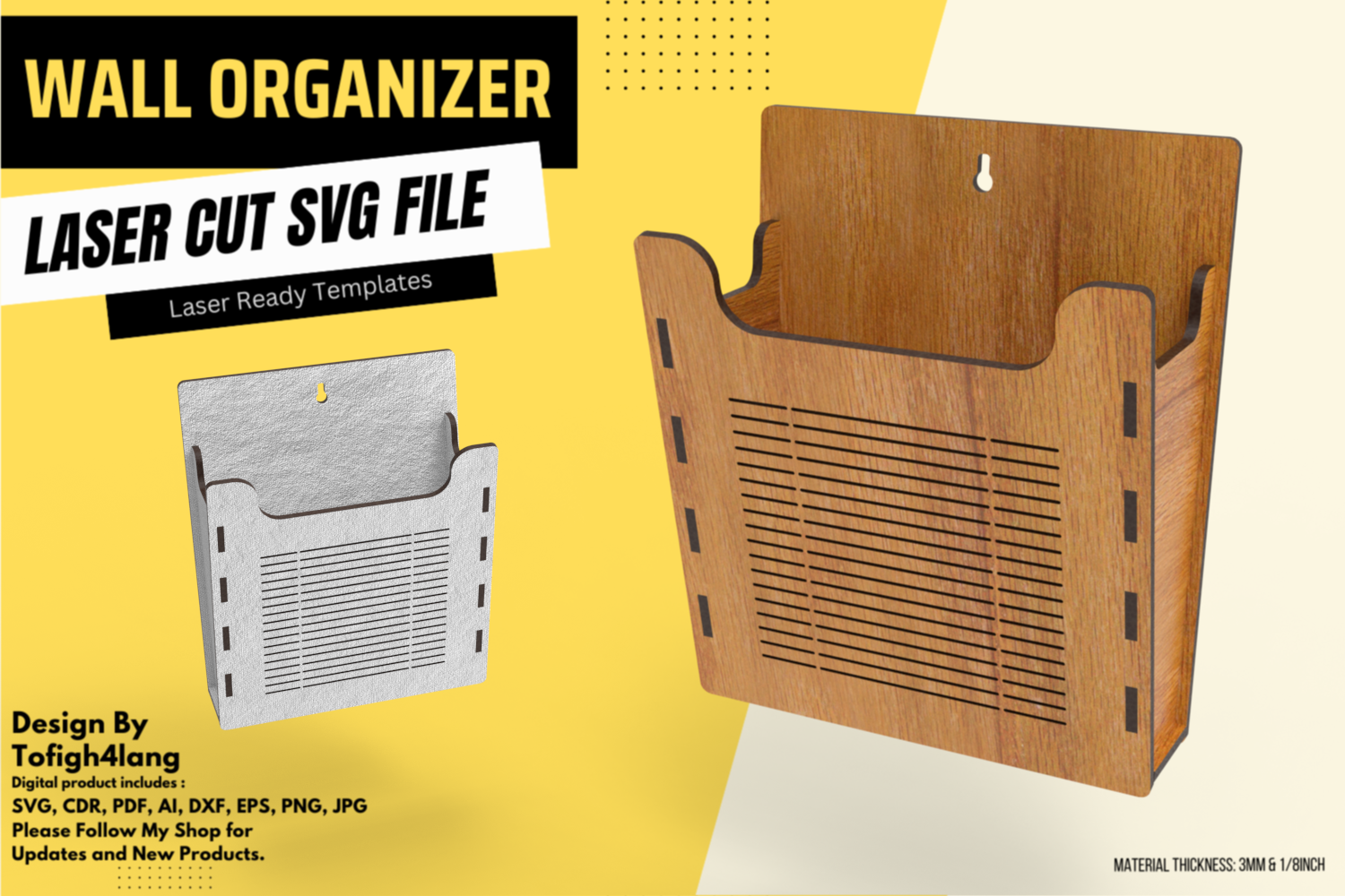 Wall Organizer Laser Cut SVG File | Desk & Home Organizer | Laser Ready Digital Design