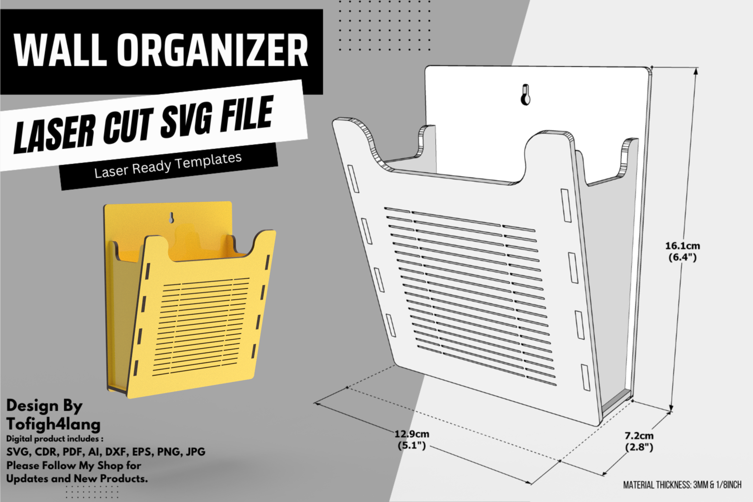 Wall Organizer Laser Cut SVG File | Desk & Home Organizer | Laser Ready Digital Design