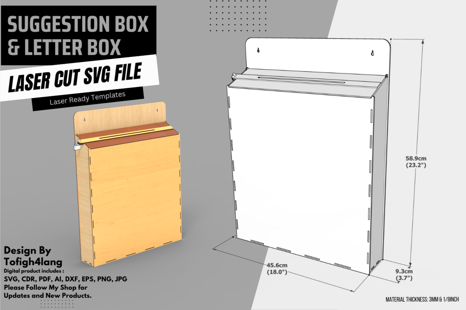 Suggestion Box & Letter Box Laser Cut SVG File | Secure Lockable Box Design Template