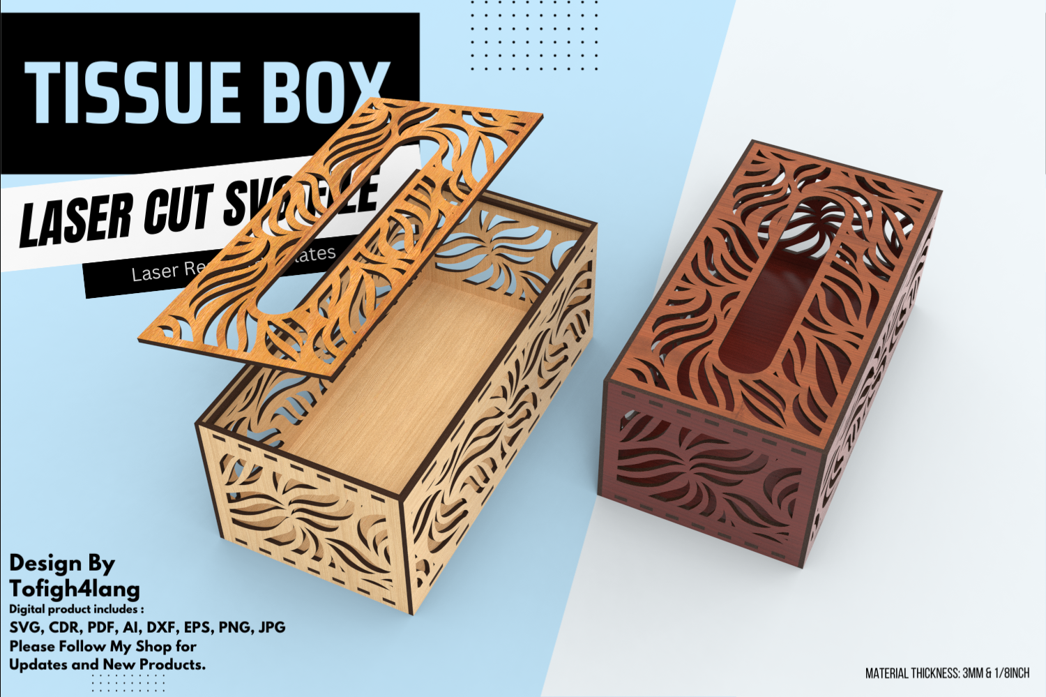 Tissue Box Svg File Laser Cut Tissue Box SVG File | Decorative Tissue Box Template for ...