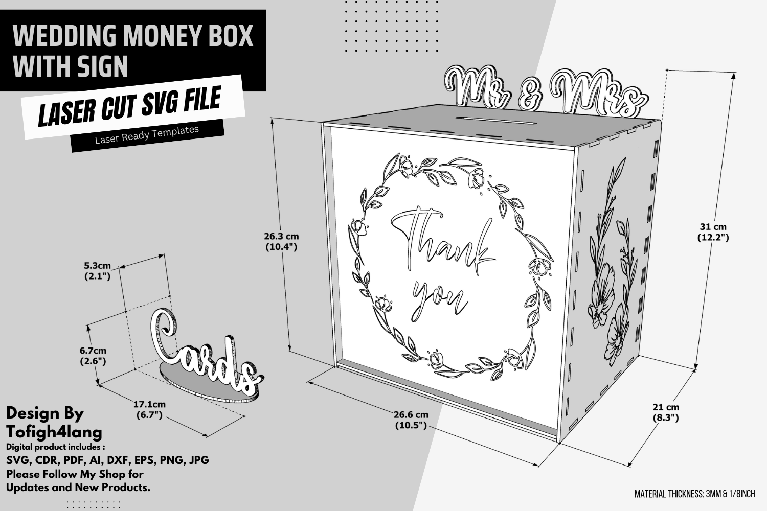 Wedding Money Box with Sign Laser Cut SVG File | Gift Card Box Laser Cutting File