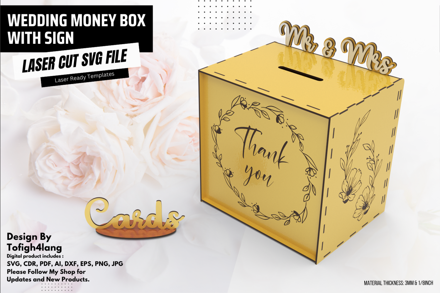 Wedding Money Box with Sign Laser Cut SVG File | Gift Card Box Laser Cutting File