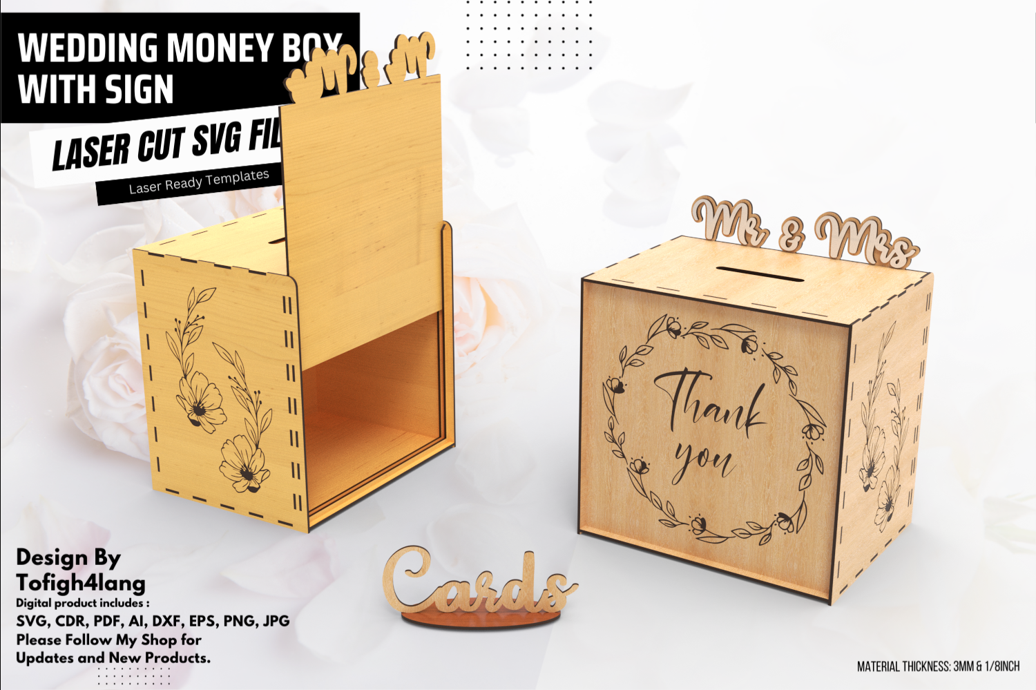 Wedding Money Box with Sign Laser Cut SVG File | Gift Card Box Laser Cutting File