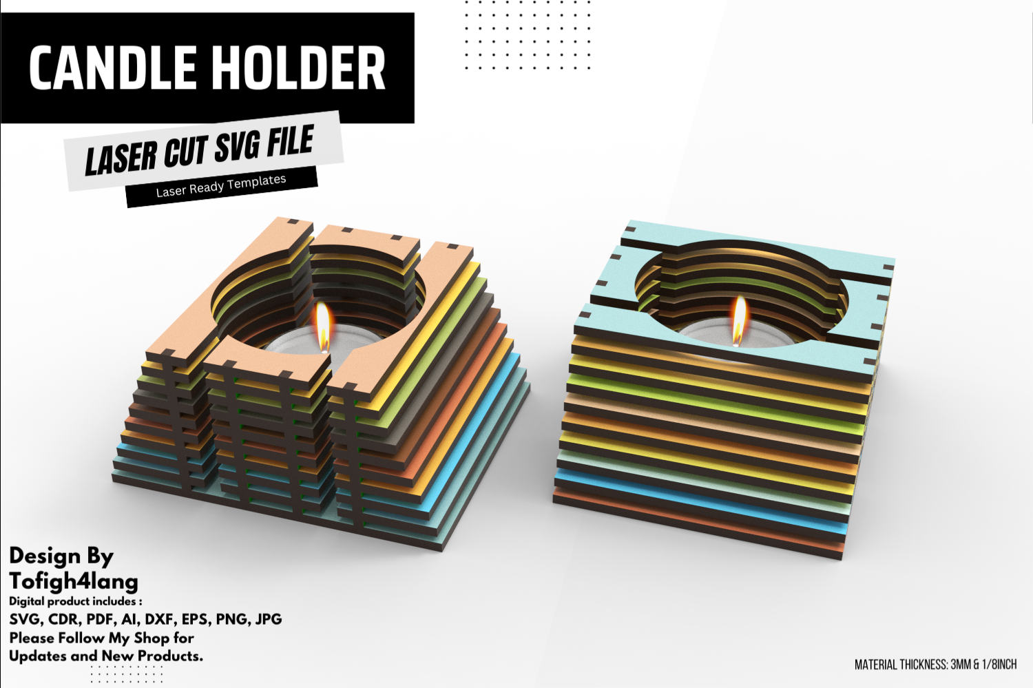 Layered Candle Stand | Laser Cut File | Modern Decorative Candle Holder