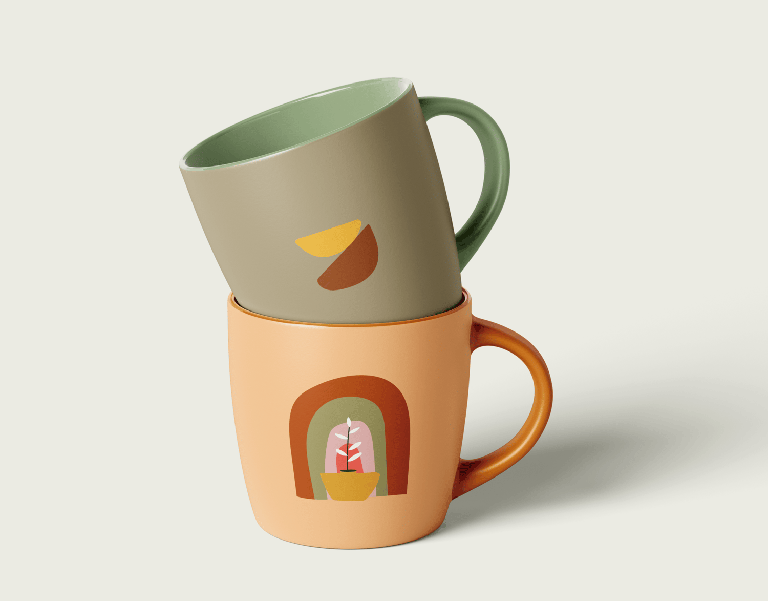 Image may contain: mug design with boho illustrations. Theme bowls and rainbow.