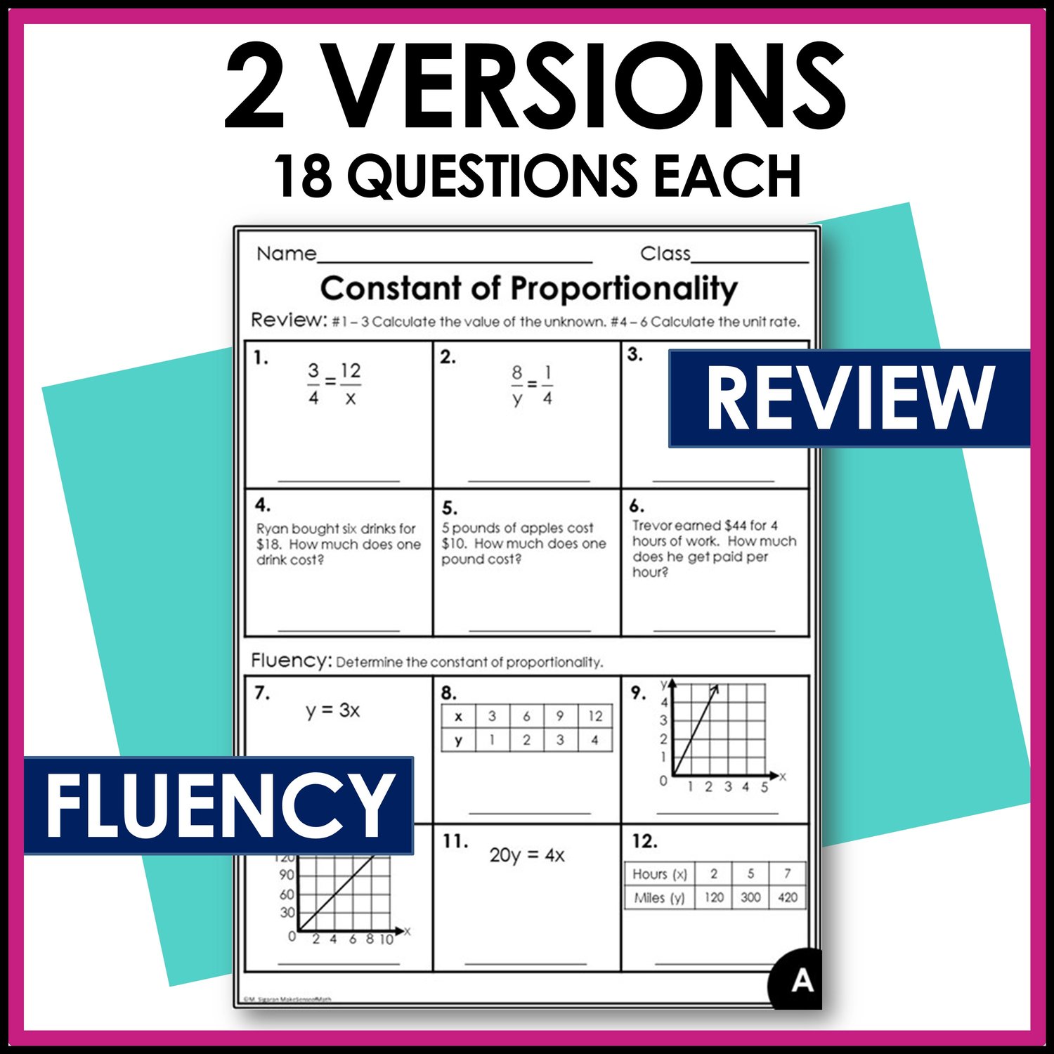 Constant of Proportionality Worksheets