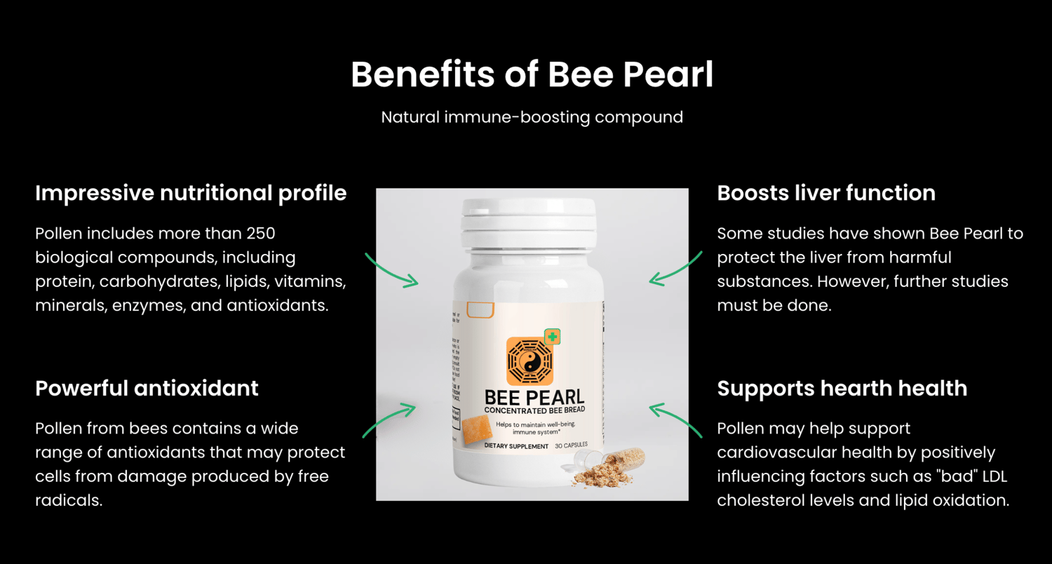 Bee Pearl is a powerful antioxidant, boosts liver function and supports heart health.