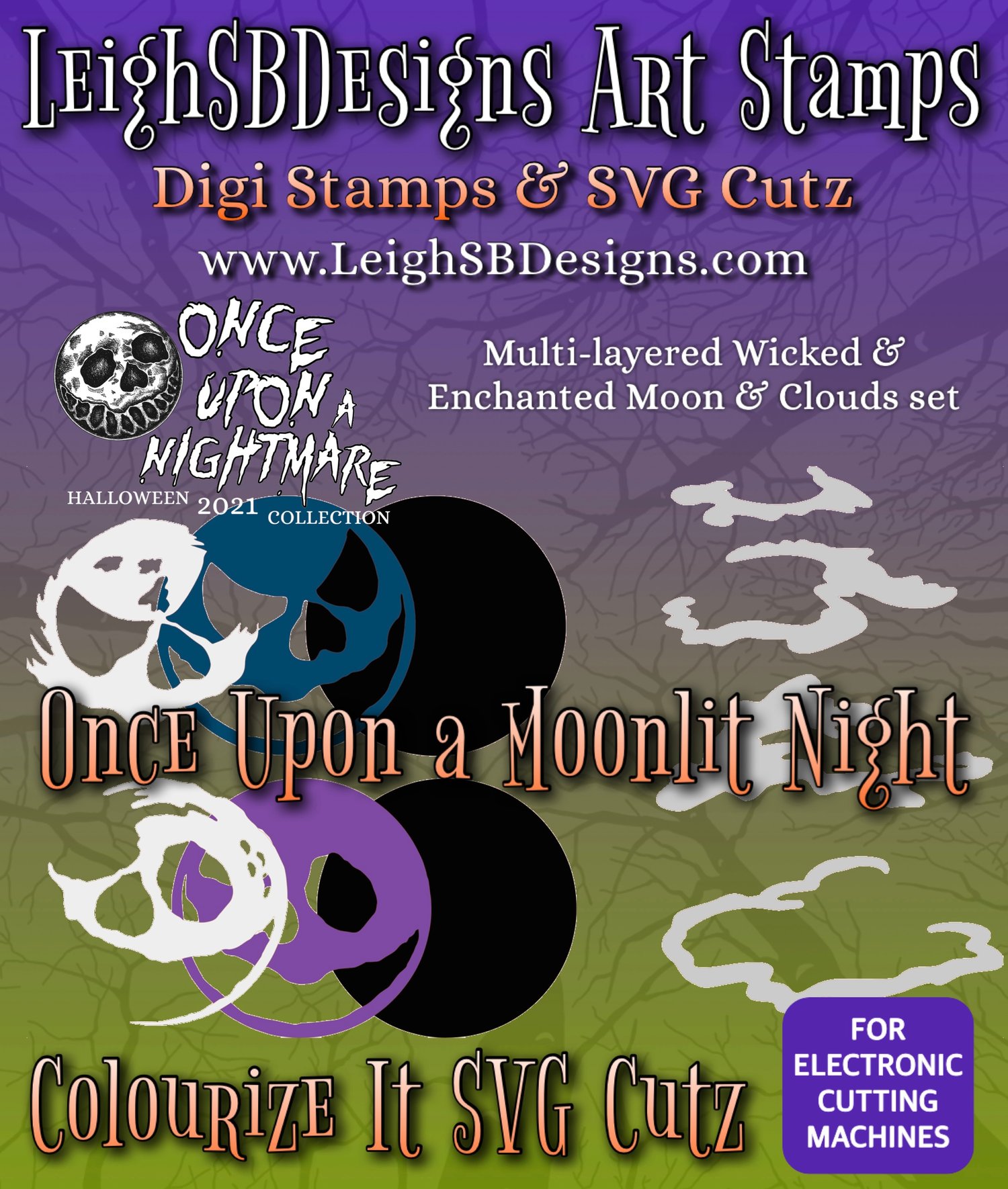 LeighSBDesigns Once Upon a Moonlit Night Colouritze It SVG Cutz set