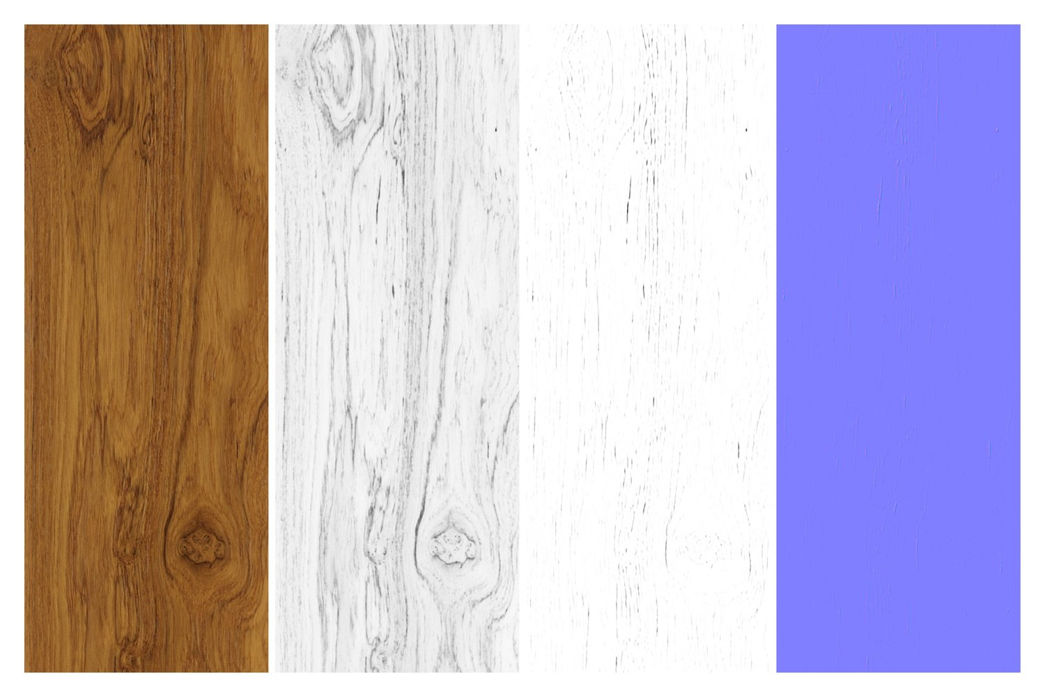 color map, reflection map, bump map, normal map for single boards of teak