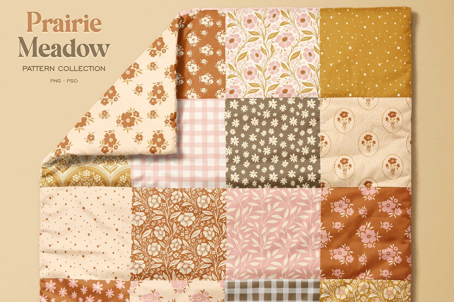 collection of cottagecore, calico, damask, floral, and gingham hand drawn digital surface patterns