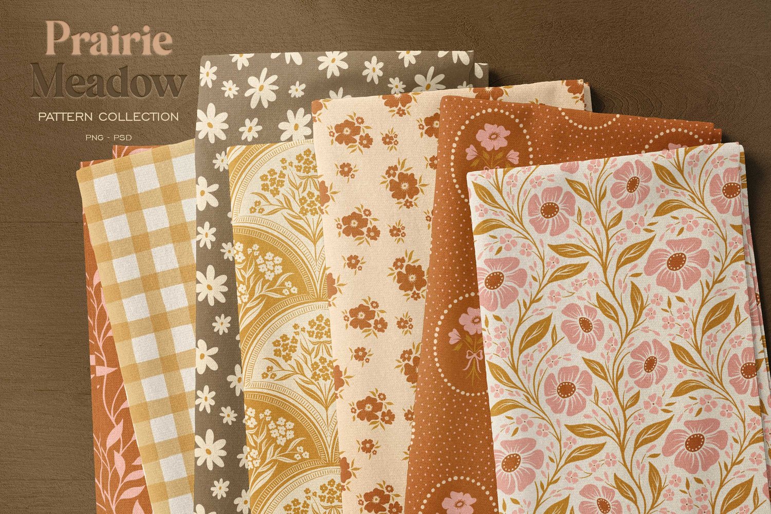 collection of cottagecore, calico, damask, floral, and gingham hand drawn digital surface patterns