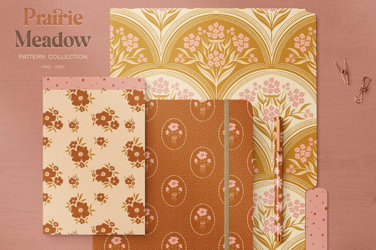 collection of cottagecore, calico, damask, floral, and gingham hand drawn digital surface patterns