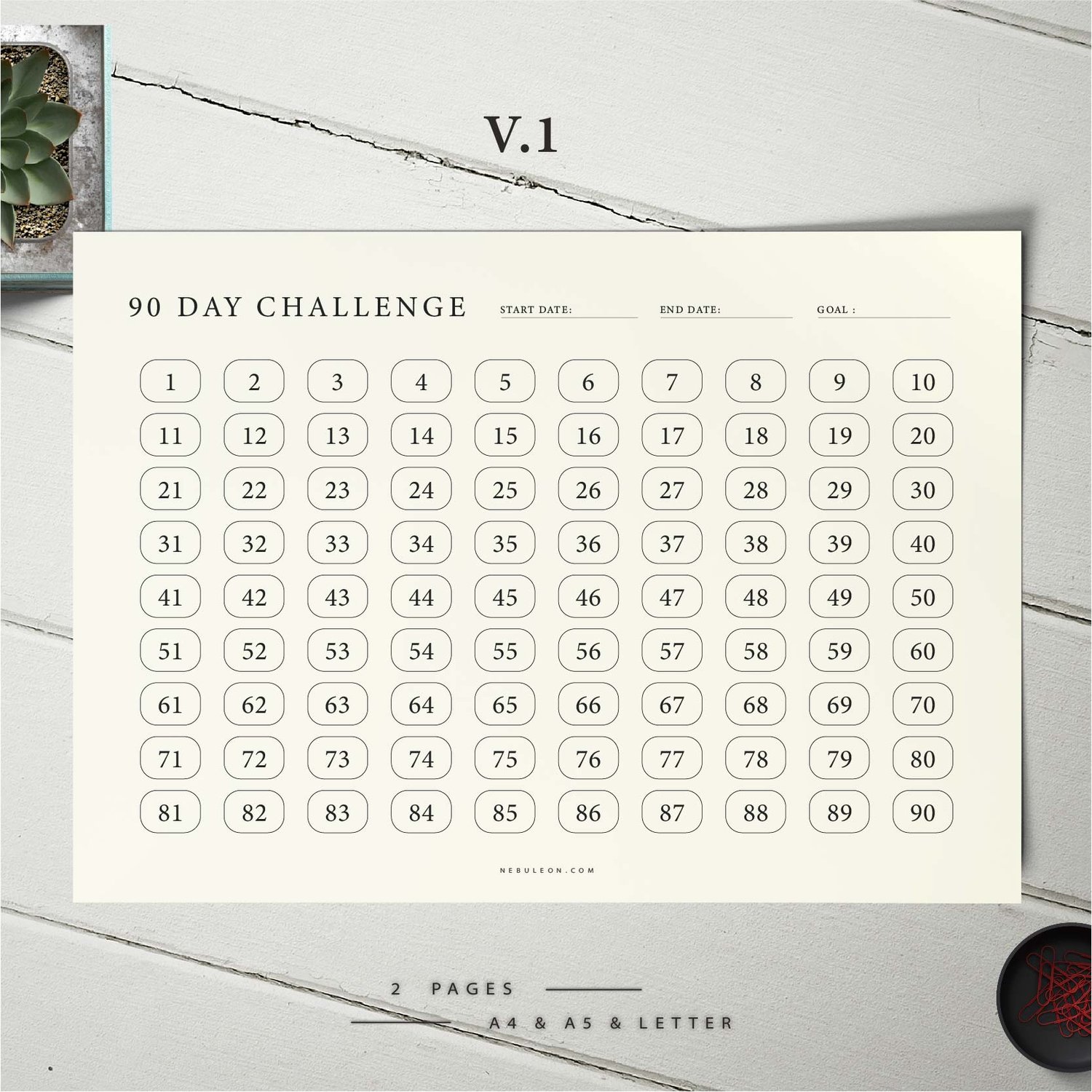Habit tracker 90 day challenge Design A4, Letter, A5