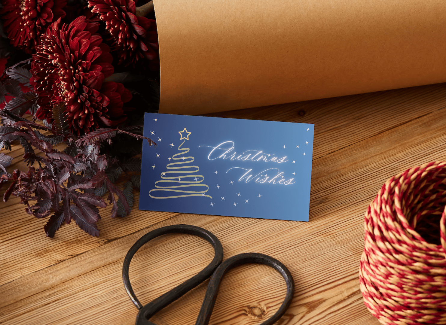Customizable Minimalist Christmas Wishes Gift/Favor Tag| Digital Canva Template. Mock card front view