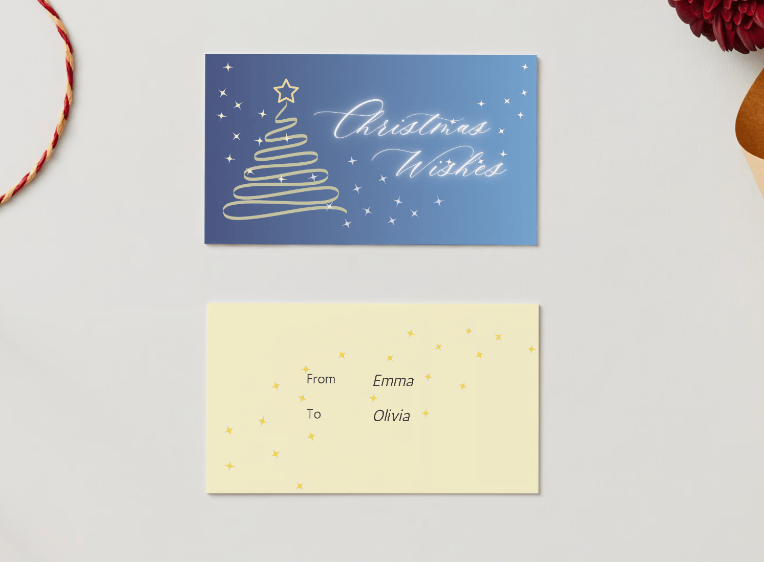 Customizable Minimalist Christmas Wishes Gift/Favor Tag| Digital Canva Template. Mock card front and back views
