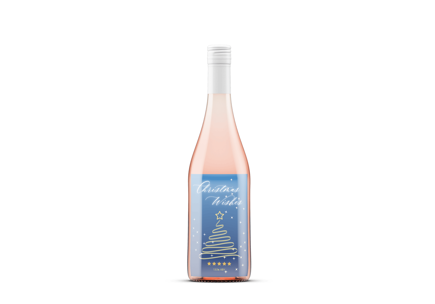 Customizable Minimalist Christmas Wishes Sticker Label 4"x6" | Digital Canva Template. Mock sticker on rose wine bottle