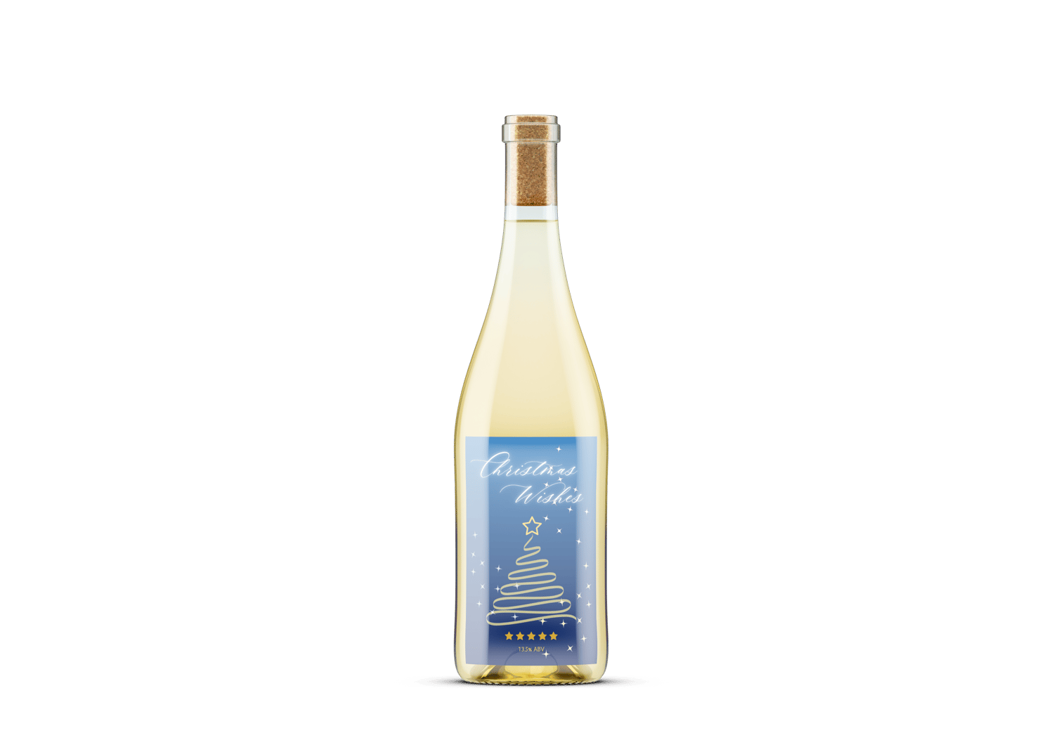 Customizable Minimalist Christmas Wishes Sticker Label 4"x6" | Digital Canva Template. Mock sticker on white wine bottle