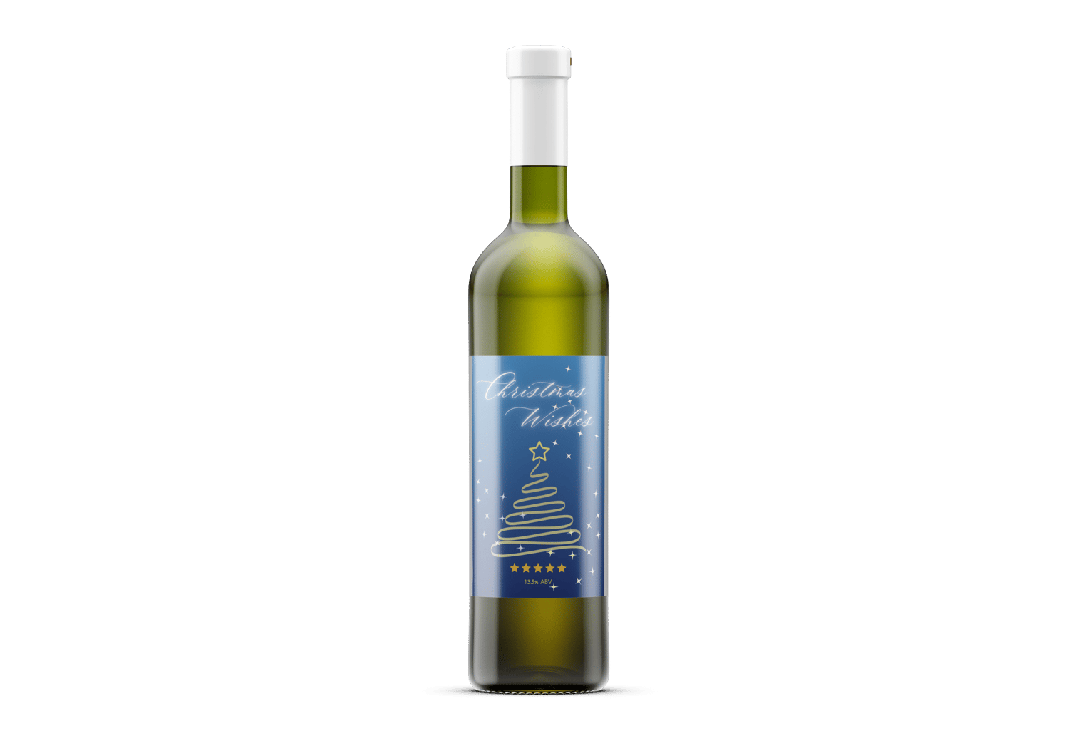 Customizable Minimalist Christmas Wishes Sticker Label 4"x6" | Digital Canva Template. Mock sticker on dark wine bottle