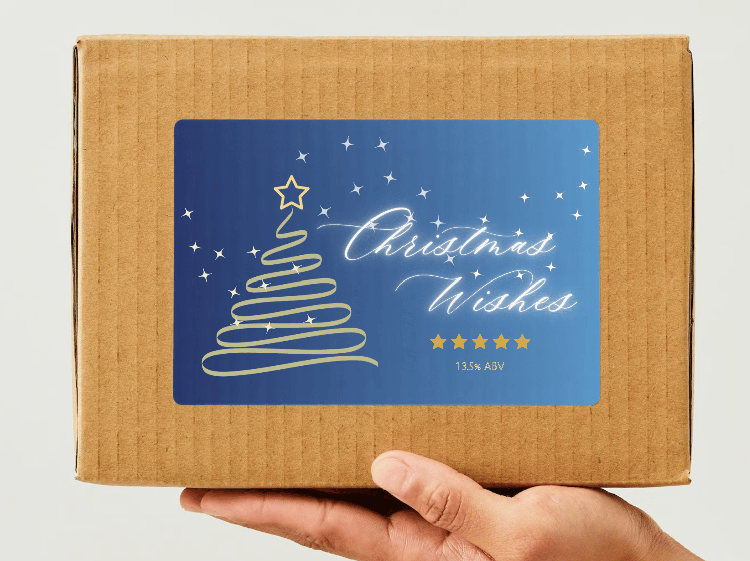 Customizable Minimalist Christmas Wishes Sticker Label 6"x4" | Digital Canva Template. Mock sticker on box